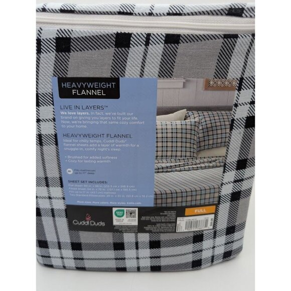 Cuddl Duds Full Sheet Set Heavyweight Flannel Blue Plaid Lodge Farmhouse NEW - Picture 5 of 6
